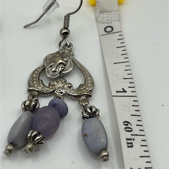 Boho Vintage Style Dangle Earrings – Silver & Purple Beads - Picture 2 of 2